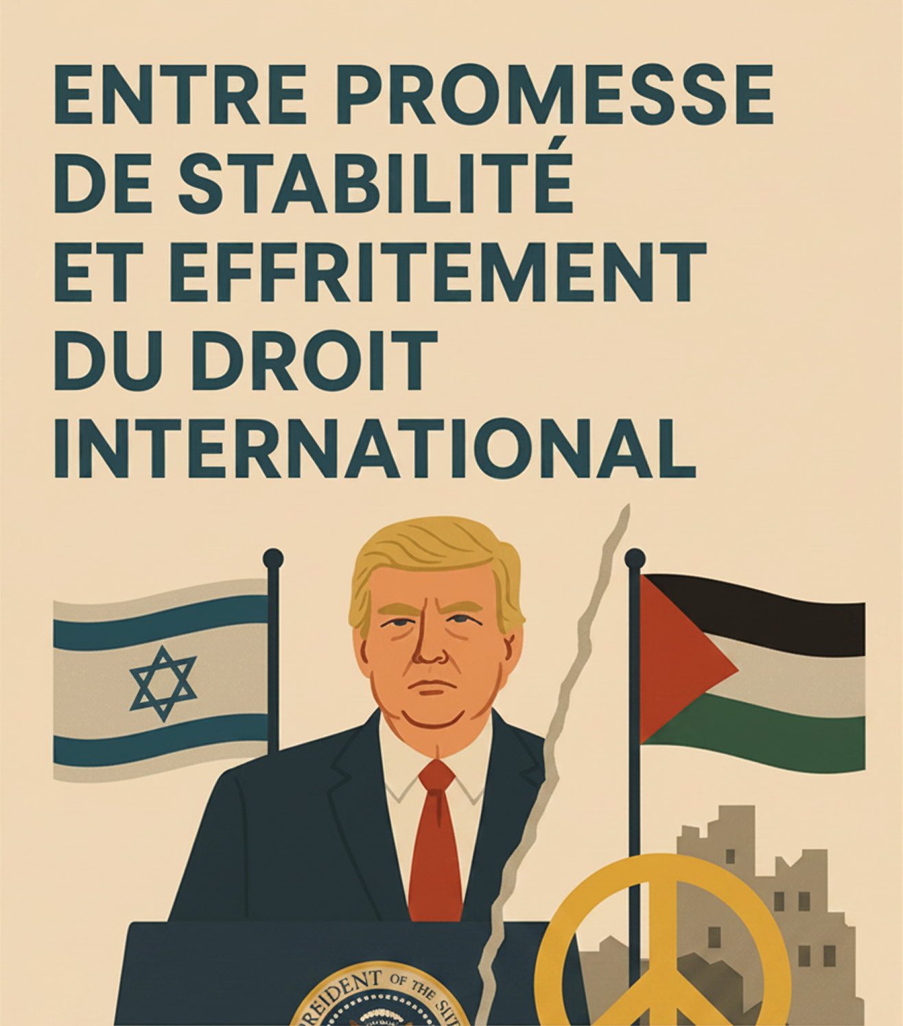 Une image de Donald Trump avec le drapeau de l'Israël et de la Palestine.